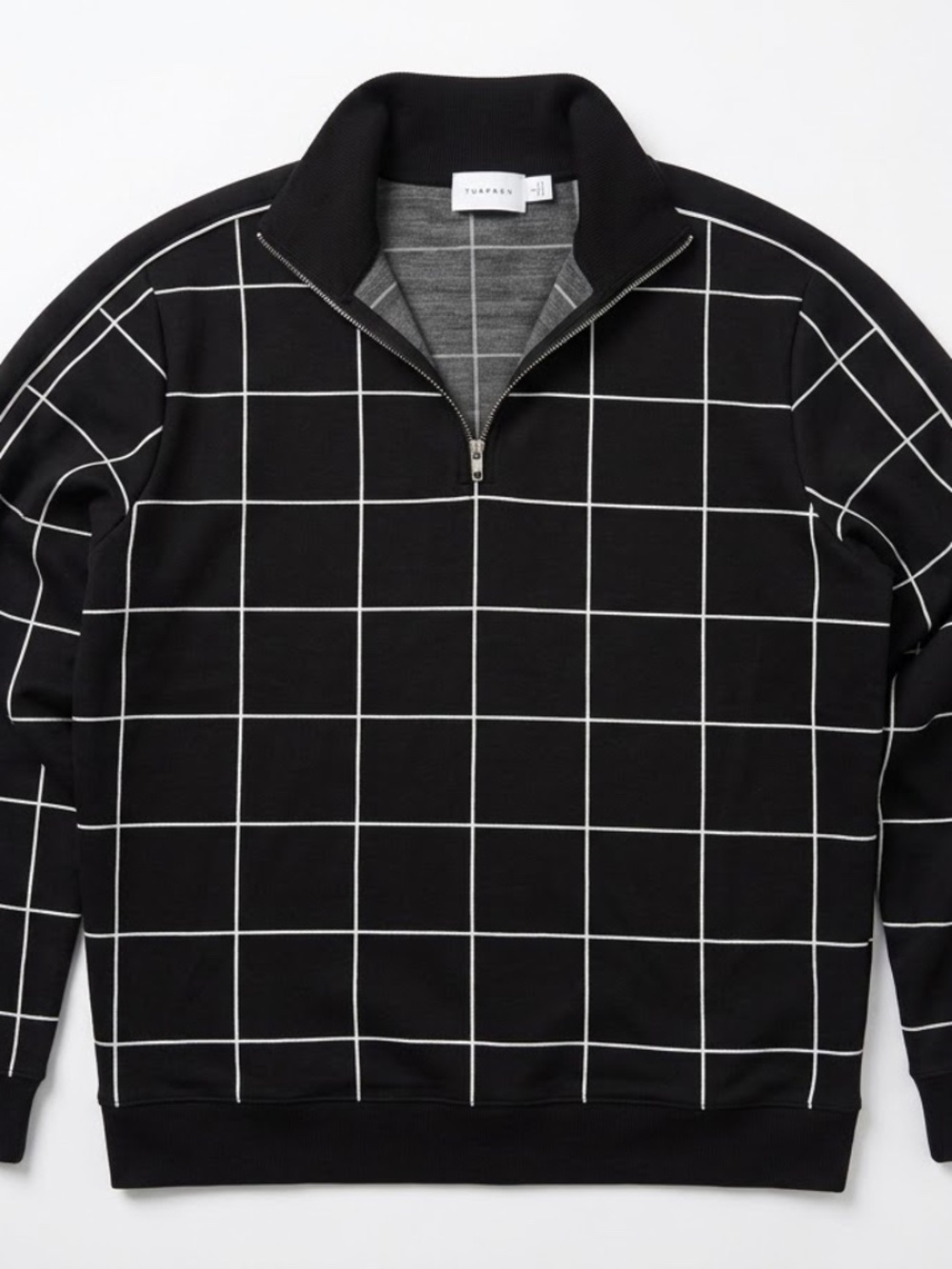 Topman Black & White Grid Quarter-Zip Track Jacket